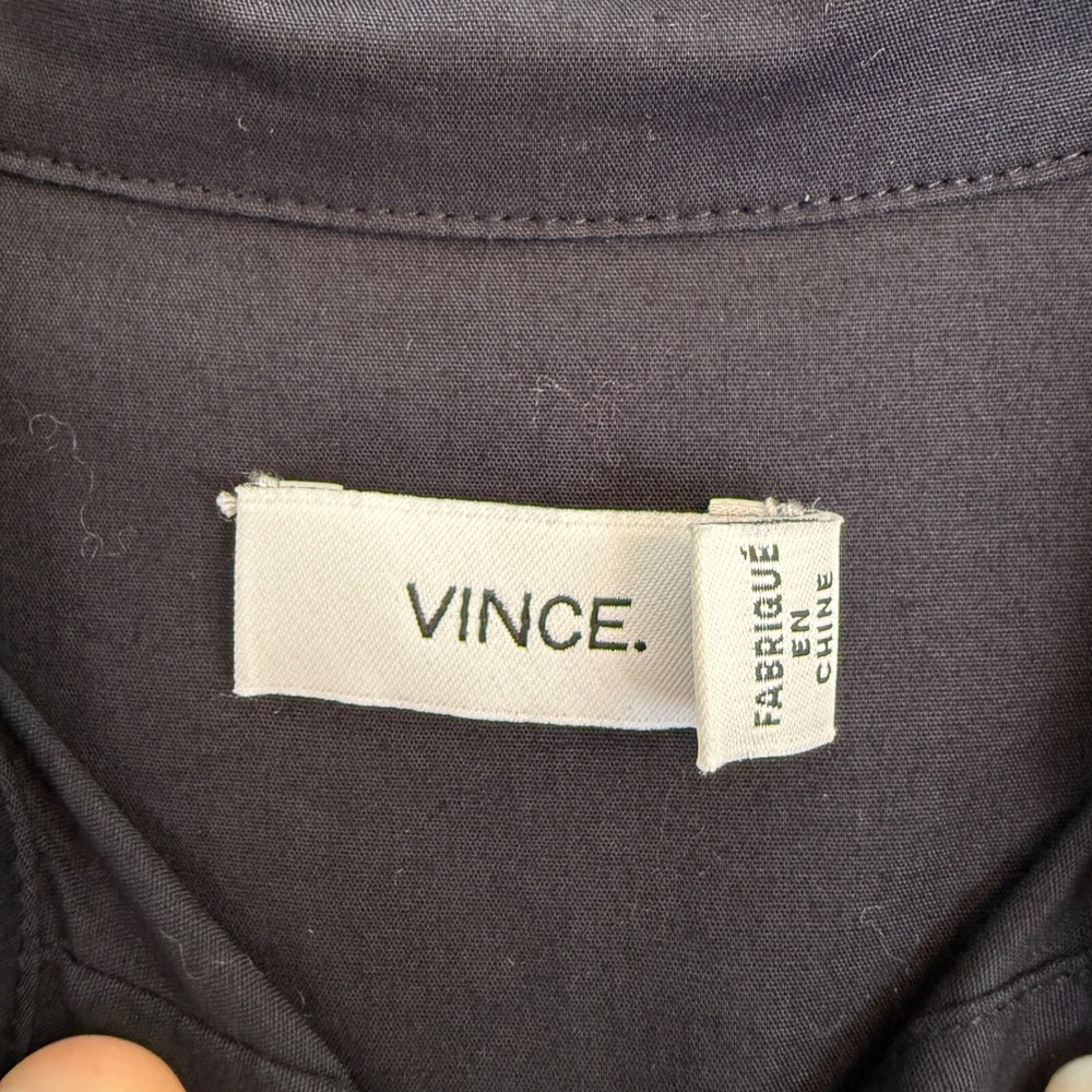 Vince‎ Silk Combo Mixed Media Button Down Long Sleeve Top Black Sz 2 - Picture 2 of 12